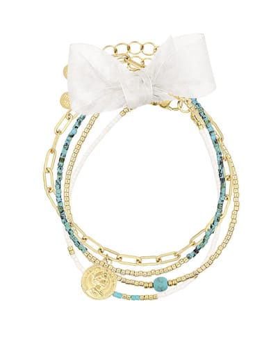 Mint15 Armbandenset 'Turqoise Chic' - Handgemaakte armbanden turquoise blauw / goudkleur - Stainless Steel RVS/Roestvrij staal - Samengestelde cadeauset met 4 armbanden