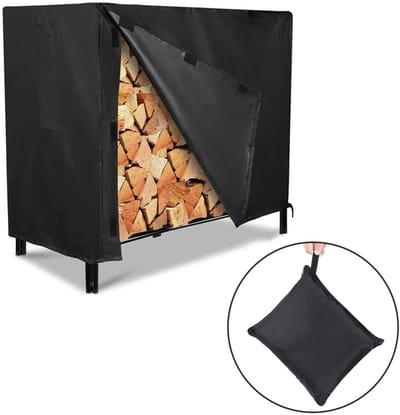 Haardhouthoes - Waterdichte haardhouthoes - Haardhoutrekhoes - Oxford stoffen haardhouthoes - Waterdicht en weerbestendig - 122×61×107 cm - Geschikt voor open haarden, veranda's, patio's, tuinen, onder dakranden of achtertuinen - Zwart