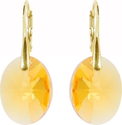 DBD - Goud Vergulde Zilveren Oorbellen - Swarovski Kristal Elements - Ovaal - Zonnebloem Geel - 22MM - Anti Allergisch