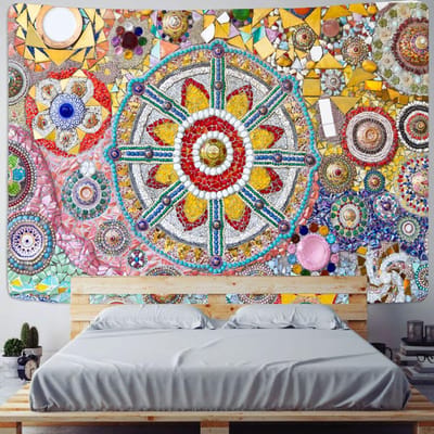 India Mandala Wandtapijt Muurhanger Boho Decor Wandkleed Wandtapijten Psychedelisch Hippie Achtergronddoek Wandtapijt Muurkleed W150xH100cm blue