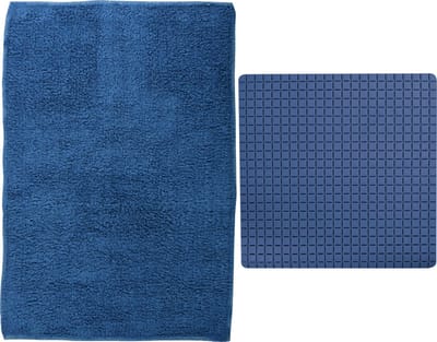 MSV Douche anti-slip/droogloop matten - Napoli badkamer set - rubber/polyester - donkerblauw