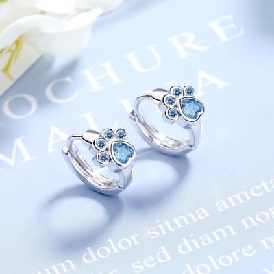 Nieuwe Schattige Kattenpoot Vorm Blauwe Zirkonia 925 Zilveren Hoepel Oorbellen voor Vrouwen Meisjes Feest Accessoire Sieraden Cadeau white