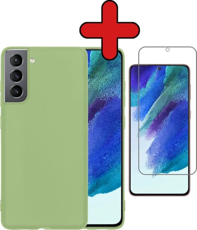 Hoesje - Met Screenprotector - Geschikt voor Samsung Galaxy S21 FE - Sterk & Shockproof - Telefoon Hoes - Back Cover - Siliconen Case - Telefoonhoes - Groen