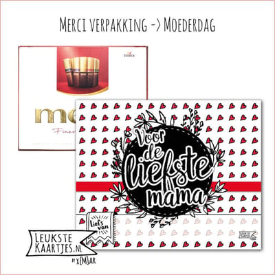 Kaartkadootje Merci -> Moederdag - No:02 (Merci Chocola - Liefste mama-Bloemen-Hartjes-Rood) - LeuksteKaartjes.nl by xMar