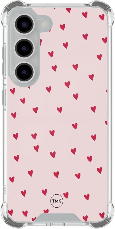 Shockproof hoesje geschikt voor Samsung Galaxy S23 - Cute hearts - Schokbestendig - Verhoogde randen - TPU case - Extra Sterke Back Cover - Print - Transparant, Roze