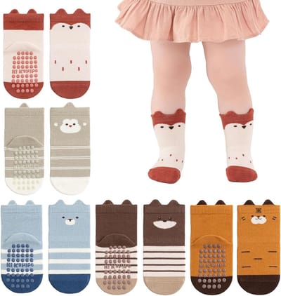 Schattige Dierlijke Print Baby Sokken, Antislip Sokken voor Kinderen, Comfortabele Sokken voor 0-12 Maanden