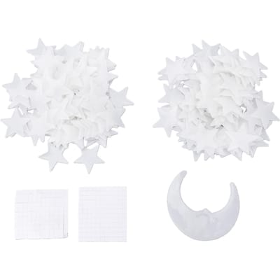 Autocollants Étoiles Lumineuses Fluorescents Élégants 200 Pièces Étoile et 1 Pièce Lune Brillant dans le Noir Autocollants Muraux Plafond pour Chambre à Coucher 3.8cm / 1.5in