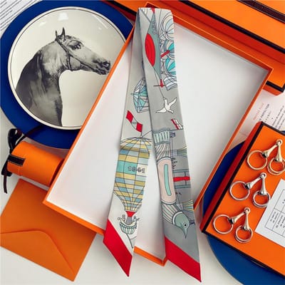 100% Zijde Hoge Kwaliteit Luxe Merk Sjaal Dames Hoofdband Haarband Foulard Strik Lint Neckerchief Dunne Sjaals Accessoires 5x85cm gray