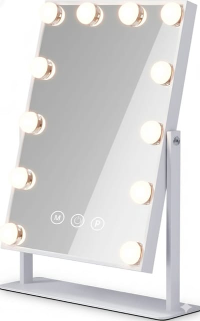 Prestara Hollywood Make-upspiegel – 10x Vergroting – 3 Lichtstanden – Touchscreen – 360° Draaibaar – 30x41cm – Wit