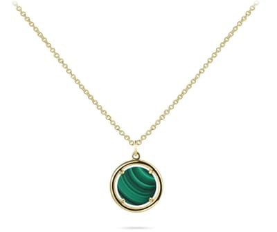 14K Gouden Halsketting met Groene Malachiet | Ronde Hanger Ø12 mm | Verstelbaar 42+3 cm | Jonline