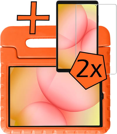 Hoesje - Geschikt voor Samsung Galaxy Tab A11 - Met 2x Screenprotector - Kinderhoes Shockproof Bumper - Kidsproof Case - Tablet Hoes - Kinder Hoes Cover - Oranje