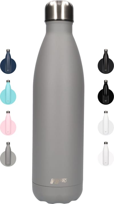 FBFS160 Thermosfles, Drinkfles, Waterfles - 750 ml - Thermos fles voor de warme en koude dagen - Dubbelwandig - Thermosbeker Koffie, thee en Koele dranken - Water fles voor onderweg - Mat Grijs - Matte Grey