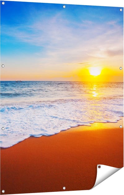 Gards Tuinposter Strand en Zee tijdens Zonsondergang - 90x120 cm - Tuindoek - Tuindecoratie - Wanddecoratie buiten - Tuinschilderij