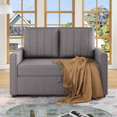 MODENUIT Bedbank 127 x 75 cm - Verstelbare Rugleuning en Uitklapbaar - Voor Woonkamer en Logeerkamer - Linnen Grijs
