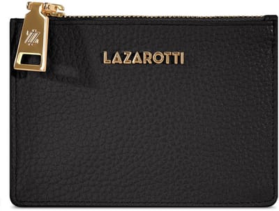 Lazarotti kaarthouder Bologna Leather Zip Etui 4 Card Slots Black zwart