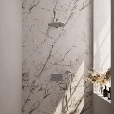 Brauer Chrome Edition thermostatische inbouw regendouche met drukknoppen SET 50 met 30 cm douchekop en rechte muurarm en staaf handdouche en doucheslang en wandaansluitbocht chroom