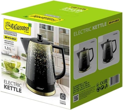 Keramische Waterkoker - Thee Water Koken - Snel Water Verwarmen - Antislip Basis - 1500W 1.5L - Zwart Goud