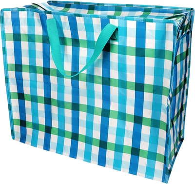 Rex London Jumbo Opbergtas Blue Gingham – XXL Verhuistas met Rits – Grote Opbergzak voor Was, Beddengoed & Opslag