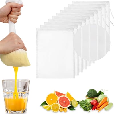 Dailygoods- Notenmelkzak 10 Stuks - Herbruikbaar - Biologisch - Wasbaar - Nylon Filterzak - 15 × 20 cm - Fijn Gegradueerde Maaswijdte