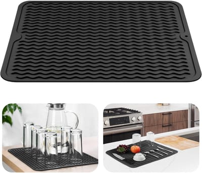 Siliconen Afdruiprek Mat, Silicone Vaat Afdrogen Mat, voor Keuken Vaat Afdruiprek, Snel Drogen, Hittebestendig Antislip - Zwart,40x 50 CM