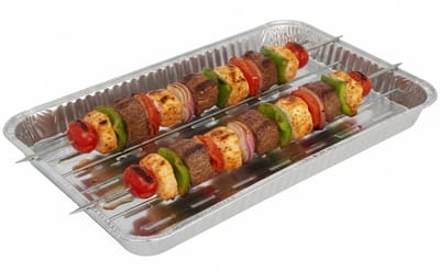 Gerimport barbecue grillschaal - 3x stuks - 34 x 23 cm - Vlees grillen - BBQ rooster - aluminium schaal