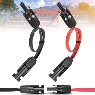 Flexibele Zonnepaneelkabel, Platte Kabel 6 mm², 50 cm Met Stekker en Koppeling - 4 Stuks PV Kabel voor Zonnepanelen