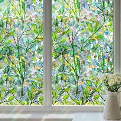 Raamfolie Groen Blad - Privacyfolie Glas - Decoreren Ramen - UV Bescherming - 30x200cm - Groen