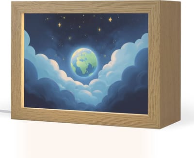 Nachtlampje 20x15 cm - Kinder lampje - Planeet - Wolken - Sterren - Blauw - Tafellamp kinderkamer - Slaapkamer lamp - Bedlamp kinderen - Kinderlampje stopcontact - Wandlamp babykamer - Nachtlampjes