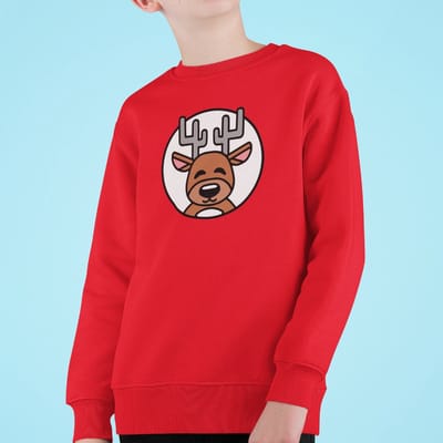 Kersttrui Rood Kind - Rendier (3-4 jaar - MAAT 98/104) - Kerstkleding voor jongens & meisjes