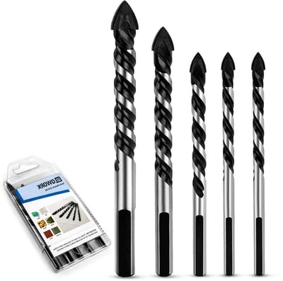Set van 5 Glasboor Bits - Triangel Legering, Spiral Boor voor Tegels, Beton, Baksteen, Glas, Plastic en Hout - 6/6/8/10/12 mm Boorpunt Maten