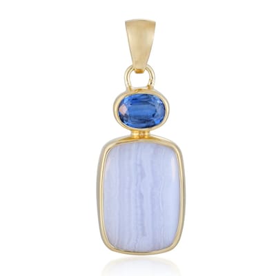 Cavill - Zilveren Hanger - 925 Sterling Zilver Verguld - 10,9ct Blauwe Kantagaat & 1,6ct Ovale Distheen - Elegant Blauw 36x14mm