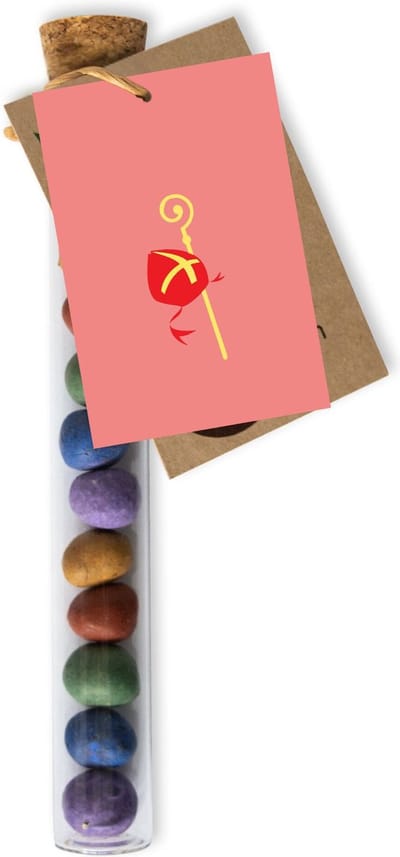 Sinterklaas verpakking met 10 Kleurrijke Zaadbommen in Reageerbuisje - Zaadbom.com