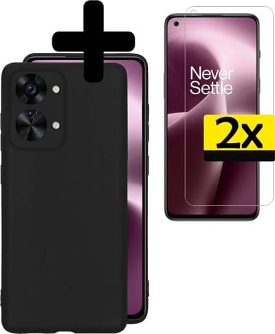 Hoesje - Met 2x Screenprotector - Geschikt voor OnePlus Nord 2T - Sterk & Shockproof - Back Cover - Siliconen Case - Telefoon Hoes - Telefoonhoesjes - Zwart
