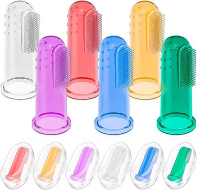 Zachte vingertandenborstel voor baby's - 6 stuks met opbergcase