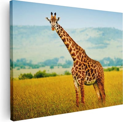 Artaza Canvas Schilderij Afrikaanse Dieren - 40x30 cm - Klein - Wanddecoratie Giraffe - Muurdecoratie Savanne - Kamer Accessoires