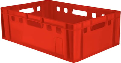 KADAX Vleesdoos van kunststof HDPE, slagerskist, 60 x 40 cm, E2 vleeskist met comfortabele handgrepen, kisten, eurobox, opslagkist, vleeskist, transportbox (40 liter, rood)
