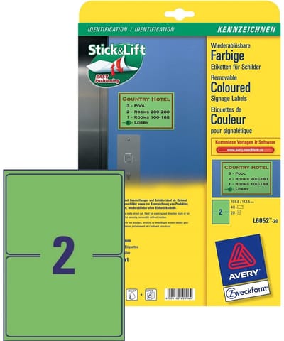 Verwijderbare etiketten 199,6x143,5mm groen 40 stuks
