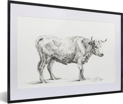 Fotolijst incl. Poster - Staande stier, naar rechts - schilderij van Jean Bernard - 60x40 cm - Posterlijst