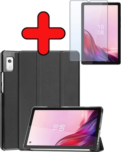 Hoes - Geschikt voor Lenovo Tab M9 - Met Screenprotector - Trifold Bookcase - Hard Cover - Hardcover Book Case - Tablet Hoesje - Zwart