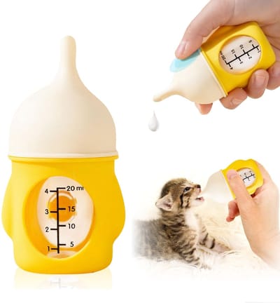 Daity 1 Dierenfles, Puppyvoedingsfles, Geschikt voor het voeren van puppy's - 20 ml Langzame doorstroomvoedingsset voor kittens, geschikt voor pasgeboren kittens/puppy's/kleine dieren, Gemakkelijk schoon te maken siliconen fles (geel)