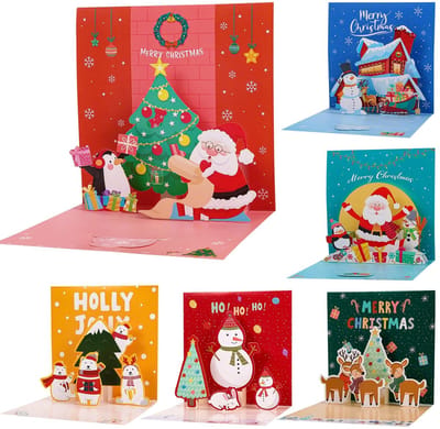 Dailygoods- Kerstkaarten Set 6 Stuks - Pop-up Kerstkaarten - 3D Ontwerpen - Met Enveloppen - Vrolijk Kerstfeest - Aandenkaart voor Kinderen/Familie - Wenskaarten