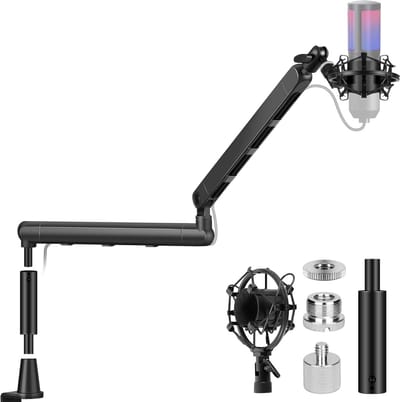 Professionele Microfoonarm Boom Arm: Verstelbare Zwenkarm met Onder-scherm Ontwerp voor Streaming en Opnames (Max 2,5 kg)