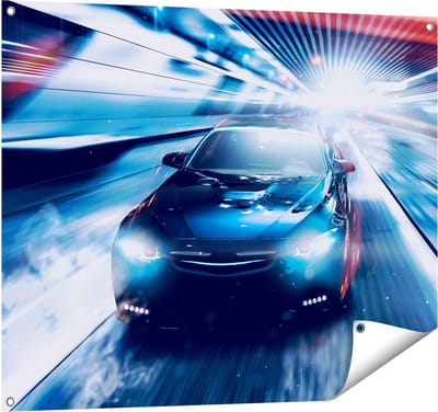 Gards Tuinposter Zwarte Sportwagen Auto - Abstract - 100x80 cm - Tuindoek - Tuindecoratie - Wanddecoratie buiten - Tuinschilderij