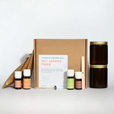 Zelf kaarsen maken set | 100% natuurlijke geurkaarsen maken met etherische olie | kaarsen maken voor volwassenen | koolzaadwas | 2x180 ML | lemongrass + cederhout en kaneel + sinaasappel