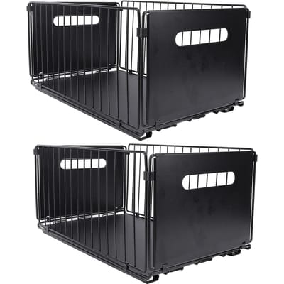 2 STuks Uittrekbare Kast Organizer Metaal Flexibel Multifunctioneel Uittrekbaar Kruidenrek voor Onder de Spoelbak Keuken Hoog black