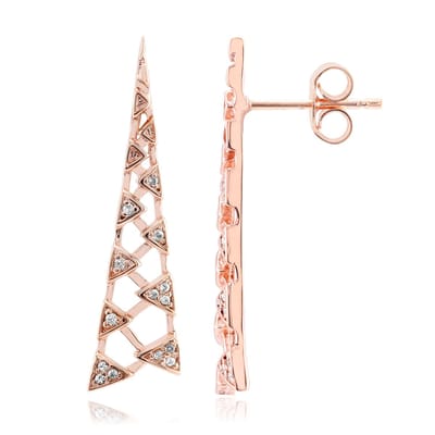 Cavill - 925 Sterling Zilver Oorbellen - Rosé Verguld - Cambodjaanse Zirkoon 0,127 ct - Lange Geometrische Elegante Oorbellen Dames