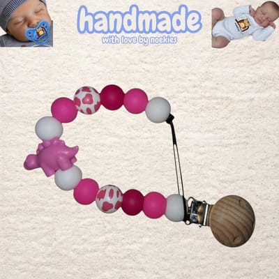 noekies speenkoord dino panterprint roze wit Kraamcadeau - Speenketting - Babycadeau - Babyshower nr 30