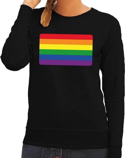 Gay pride regenboog vlag sweater zwart - lesbo sweater voor dames - gay pride XS