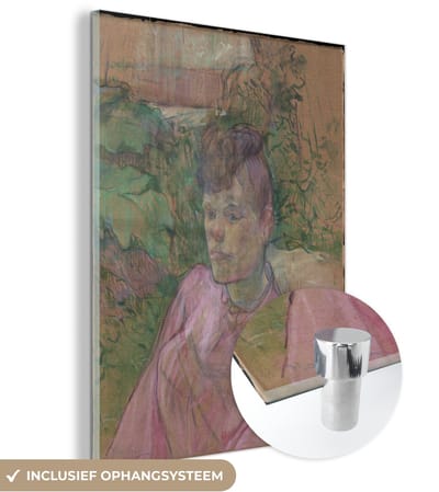 ® Glasschilderij 120x160 cm - Schilderij acrylglas - Vrouw in de tuin van Monsieur Forest - Schilderij van Henri de Toulouse-Lautrec - Foto op glas - Muurdecoratie woonkamer - Wanddecoratie slaapkamer - Schilderijen