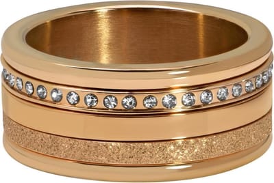 Quiges Dames Stapelring Set RVS Zirkonia Rosé Verguld - Maat 17 - Hoogte 6mm - SRS012R17